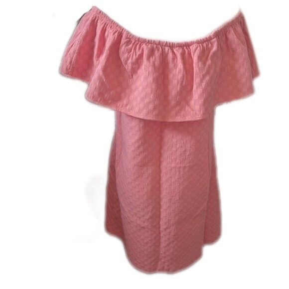 5/$55 Crown & Ivy coral peach (subtle dot pattern) off the shoulder dress - M - Picture 2 of 6